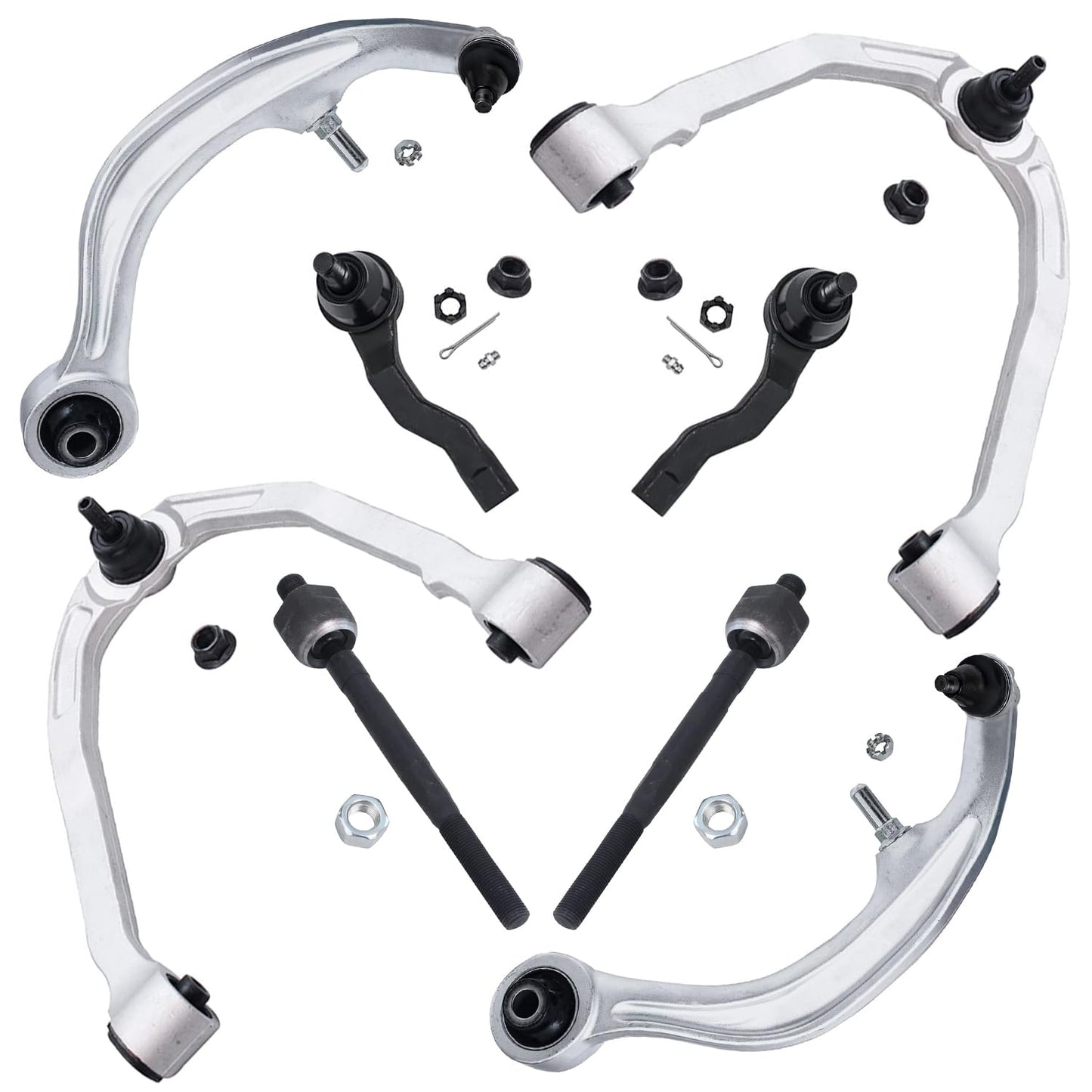 Detroit Axle - 8pc Front End Control Arms Kit for 03-07 Infiniti G35, 03-09 Nissan 350Z, 4 Upper & Lower Control Arms 4 Tie Rods
